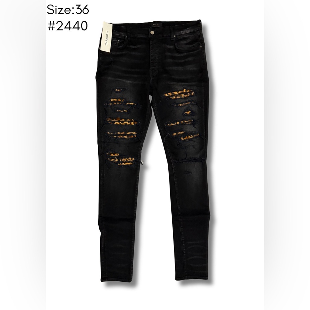AMIRI Black and Tan Distressed Skinny Jeans